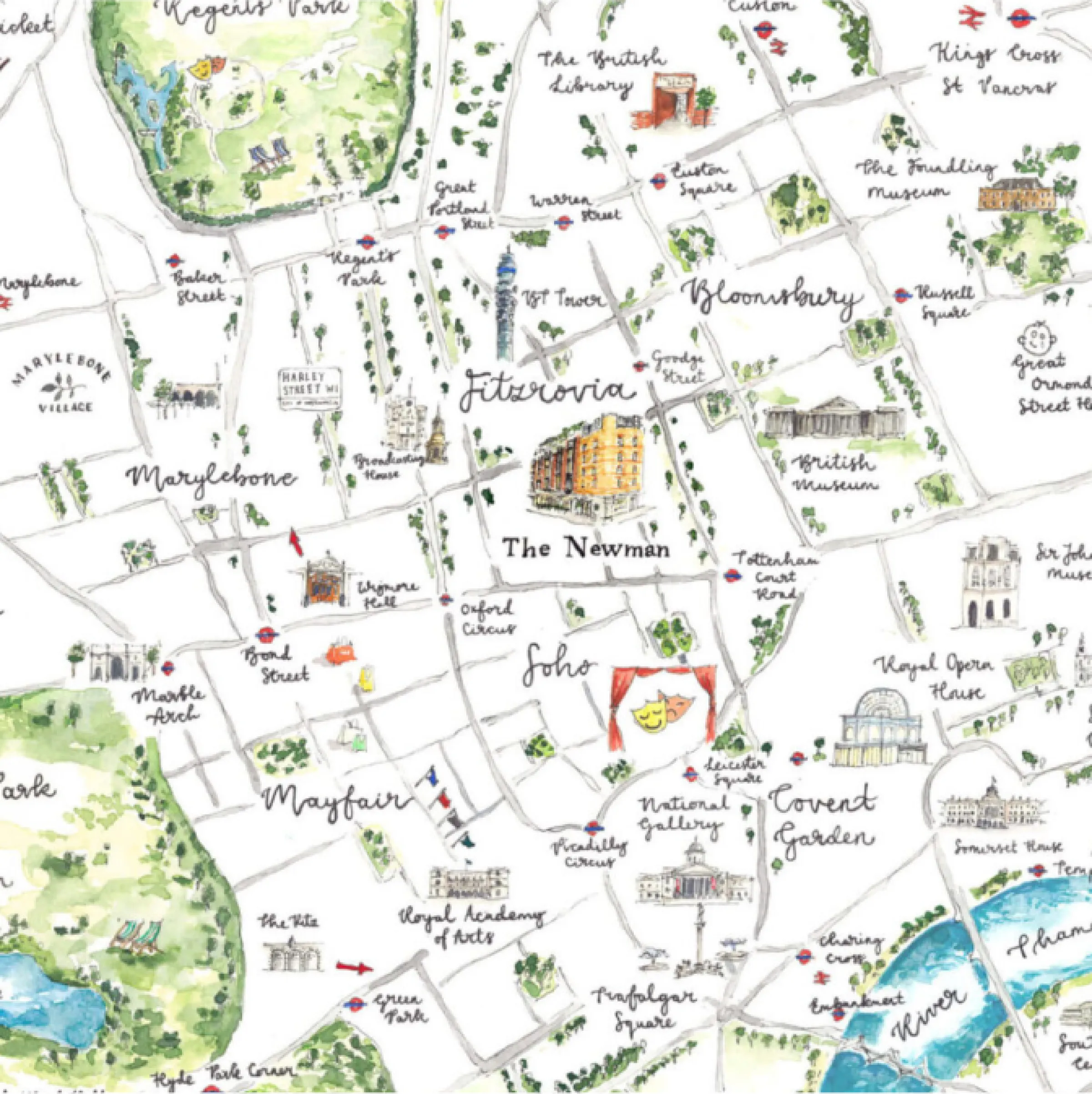 Editorial neighbourhood map illustration for Knightsbridge orientation